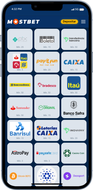 Métodos de pagamento da Mostbet