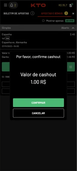 Confirmação de Cash Out